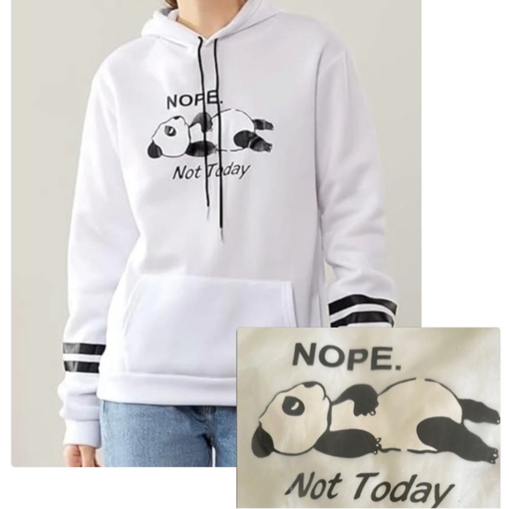 NWT [Rgosme] “Not Today” White/Black Panda Hooded Sweatshirt Women’s Sz Small